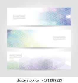 Vector banner set with abstract halftone polygonal design.