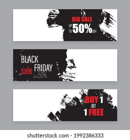 Vector banner set black ink brush stroke template for text.