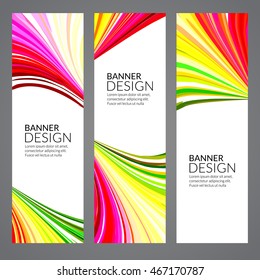 Vector banner set with colorful stripes line art. Creative decorative banners.