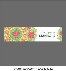 Vector banner set with floral ornament. Rose, tulip, leaf. Circular ornament.