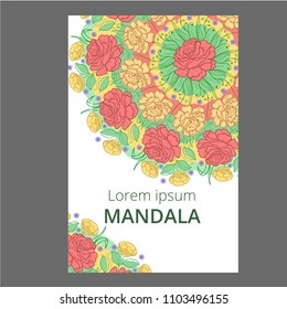 Vector banner set with floral ornament. Rose, tulip, leaf. Circular ornament.
