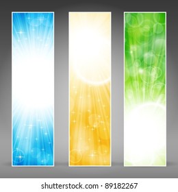 Vector banner set in green, blue and gold for festive occasions with copy-space. EPS10 background with transparencies.