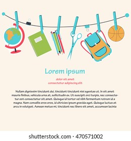 Vector banner set of school supplies, back to school concept.