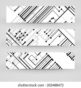 Vector banner set for your design, circuit board Illustration.