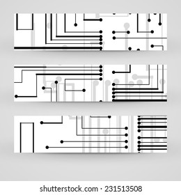 Vector banner set for your design, circuit board Illustration.