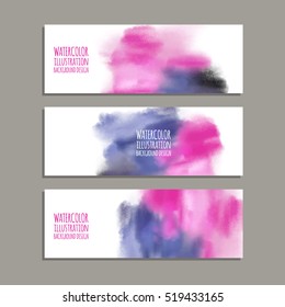 Vector banner shapes collection isolated on white background. Hand drawn abstract paint brush strokes set. Watercolor elements.