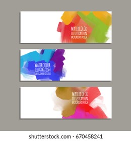 Vector banner shapes collection isolated on white background. Hand drawn abstract paint brush strokes set. Watercolor elements.