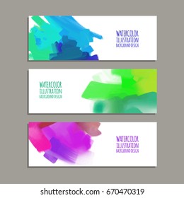 Vector banner shapes collection isolated on white background. Hand drawn abstract paint brush strokes set. Watercolor elements.