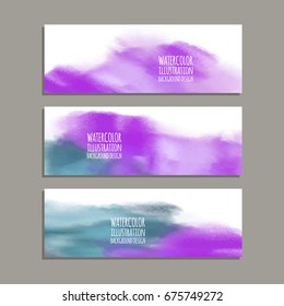 Vector banner shapes collection isolated on white background. Hand drawn abstract paint brush strokes set. Watercolor elements.