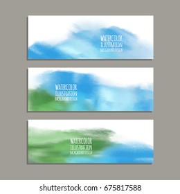 Vector banner shapes collection isolated on white background. Hand drawn abstract paint brush strokes set. Watercolor elements.