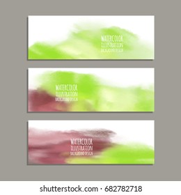 Vector banner shapes collection isolated on white background. Hand drawn abstract paint brush strokes set. Watercolor elements.