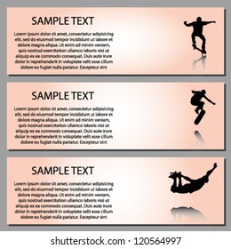 Vector Banner with silhouettes of Skateboarders with reflection on