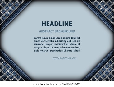 Vector banner with silver glittering lattice angles on blue denim background.