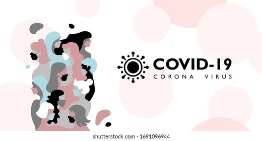 Vector banner for the site. Coronavirus control and healthcare. Image of masked people, protection against the virus. Virus control measures: wear a mask and wash your hands.