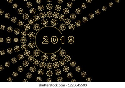 Vector banner with snowflakes. On a black background gold snowflakes. Winter ornament.