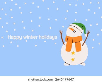 Vector banner with snowman. Happy winter holidays greeting card