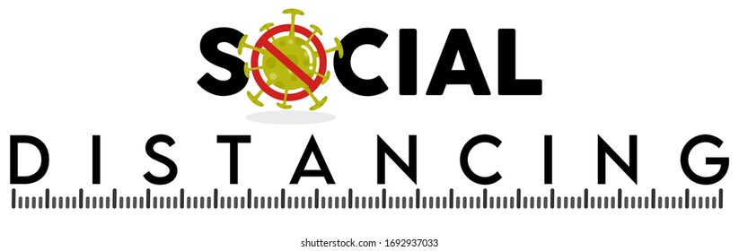 Banner vectorial de la regla de distancia social, mantener distanciado 1 metro para coronavirus de protección o símbolo COVID-19 para permanecer seguro aislado en la ilustración de fondo blanco