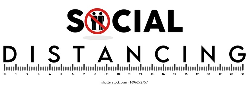 Vector banner of social distance ruler, keep distancing 1 meter for protection coronavirus and 2 people in stop sign symbol to stay safe isolated on white background illustration