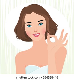 Vector banner spa concept happy beautiful girl and body care/Concept fresh beautiful girl body care/Stock vector illustration 