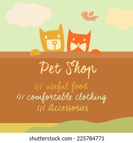Vector banner with space for text. Pets. Cartoon illustration.