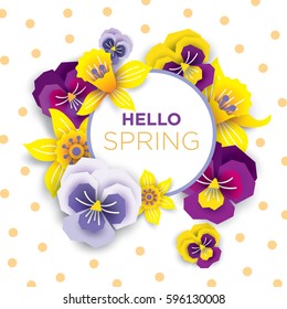 Vector banner of spring flowers. Daffodils and daisies on a white background. Template for the design of promotions, greeting cards.