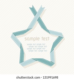 Vector banner with star made from blue paper ribbon. Origami modern simple background with text box for presentation. Original drawing design element label, mark of quality, greeting card of winner