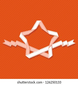 Vector banner with star made from light paper ribbon. Simple graphic background with text box. Original illustration with drawing retro design element label, mark of quality, greeting card of winner