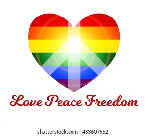 vector banner, sticker with a rainbow lgbt-colored heart with a pacific sign inside it