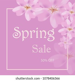 vector banner for store advertising with flowers and roses for sale, discount promotions in spring with text