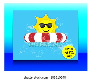 Vector banner summer design and colorful beach elements.