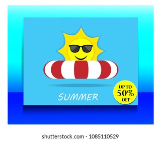 Vector banner summer design and colorful beach elements.