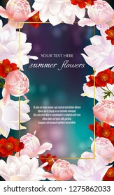 Vector banner with summer flowers for invitation, sales, packaging, natural cosmetics, perfume. Space for text.