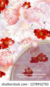 Vector banner with summer flowers for invitation, sales, packaging, natural cosmetics, perfume. Space for text.