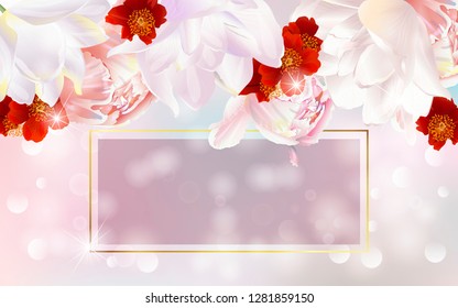 Vector banner with summer flowers for invitation, sales, packaging, natural cosmetics, perfume. Space for text.