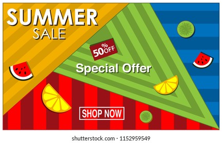 Vector banner Summer sale with fruits
, symbol, element design.