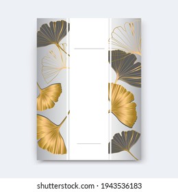 Vector banner Summer tropical flyer design with leaves of ginkgo biloba. ink line art design. Ginkgo Biloba leaves. Copy Space.