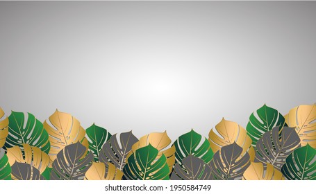 Vector banner Summer tropical flyer design with monstera palm leaves. Copy Space. cover design background. Web template promotion social media content