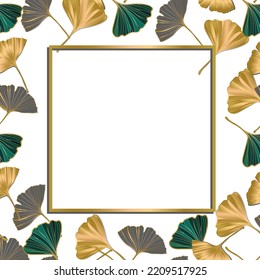 Vector banner Summer tropical flyer design with leaves of ginkgo biloba. Copy Space.
