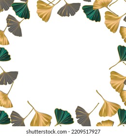 Vector banner Summer tropical flyer design with leaves of ginkgo biloba. Copy Space.