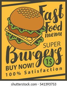 vector banner with super cheeseburger on retro style