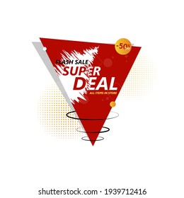 Vector banner, super deal. Red aggressive banner for effective sale. Discount - 50%. Triangle on a white background.
