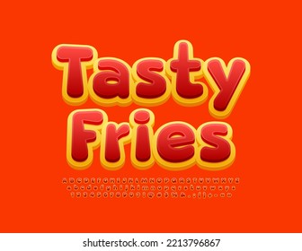 Vector banner Tasty Fries. Red and Yellow bright Font. Creative Alphabet Letters, Numbers and Symbols