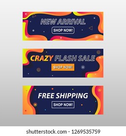 Vector banner template in abstract geometric gradient memphis galaxy night sky style design. In color combination of dark blue,yellow,orange.