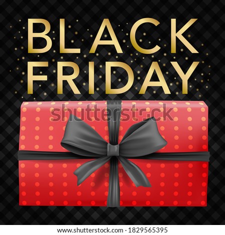 vector banner template of black ribbons and red polkadot box black friday sale tags in black background.