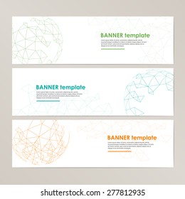 Vector banner template design with spherical and polygonal elements.