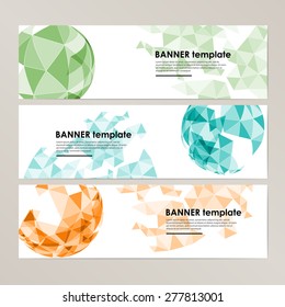 Vector banner template design with spherical and polygonal elements.