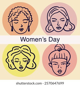 vector banner template featuring doodles women's faces