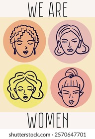 vector banner template featuring doodles women's faces