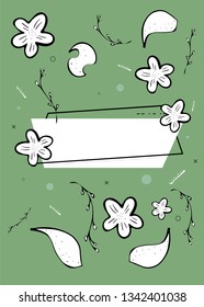 Vector banner template with geometric frame and flowers design elements. 