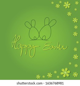 Vector banner template happy easter with bunnys and handwriting text